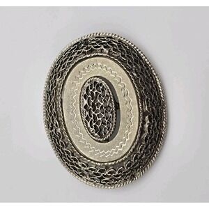 75 Yr Old PASTELLI Oval Filigree Etched Silver Tone Brooch Pin FREE $HIPPING!!